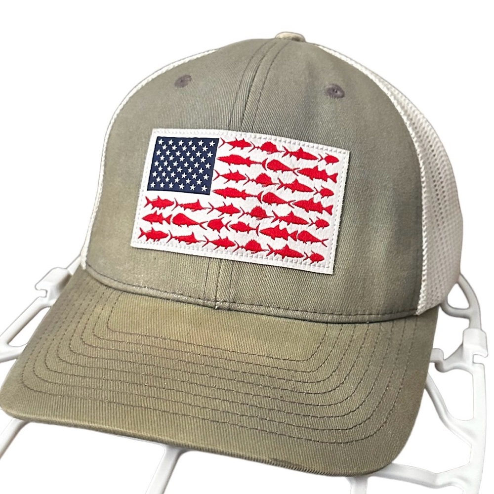 Columbia PFG American Flag Fish Pattern Meshback Hat Fitted Size L/XL